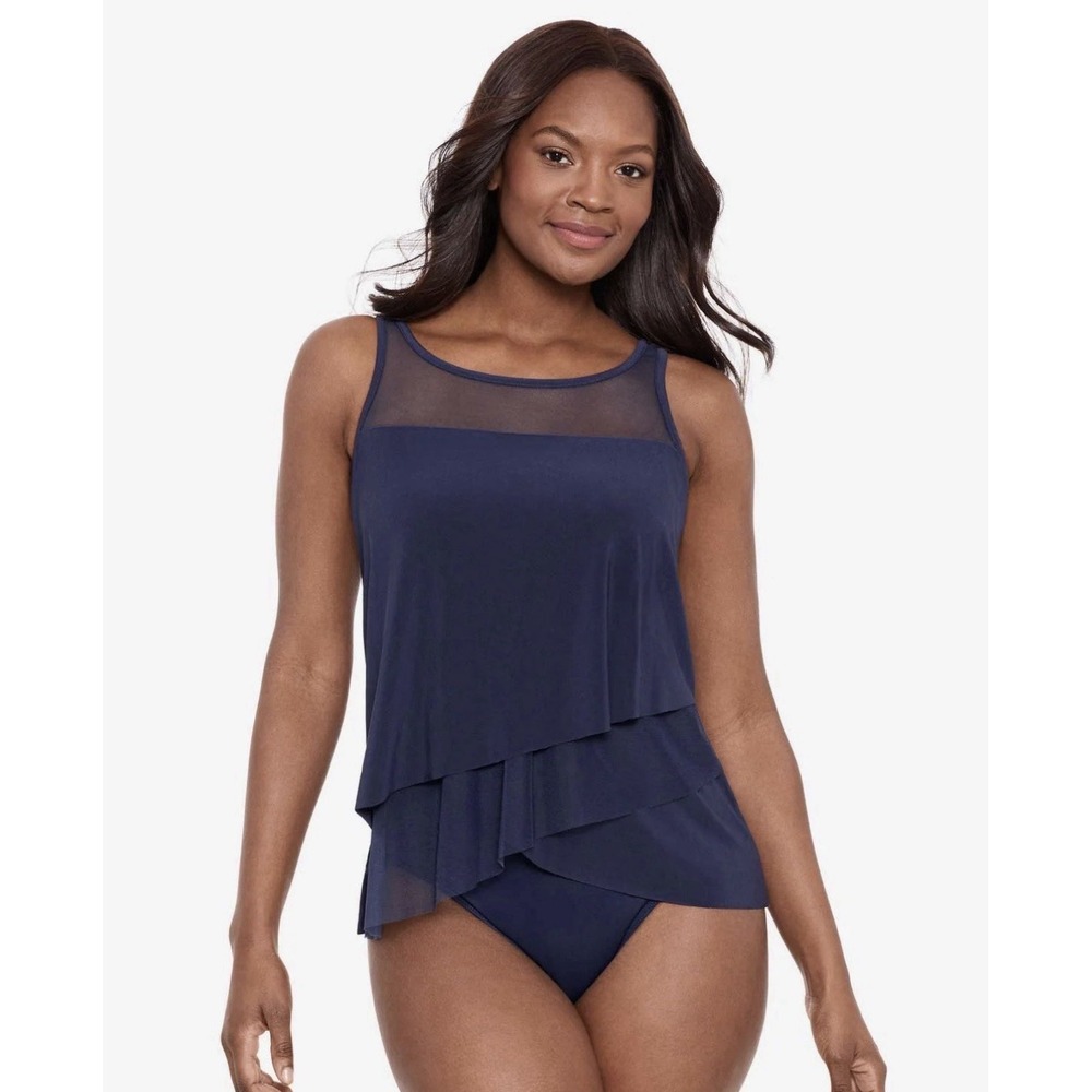 NWOT MIRACLESUIT ILLUSIONIST Mirage Tankini Top Swimsuit Blue Sz 16